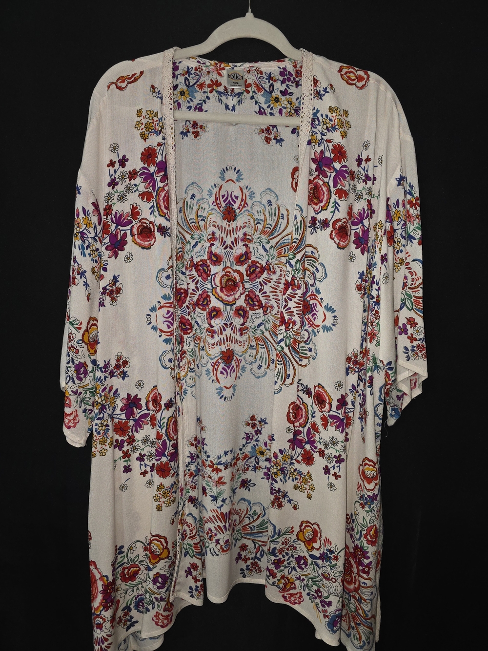 Bila Cream Floral Lightweight Open Kimono